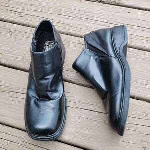 Vintage 90s y2k Bratz Black Faux Vegan Leather Chunky Heel Square Toe Ankle Boot